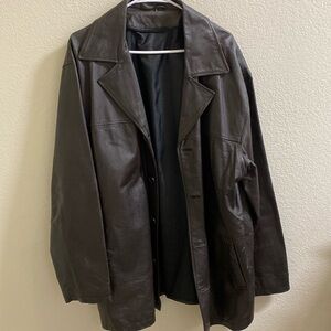 Dark Brown Leather‎ Single Button Jacket Buttons And Pockets